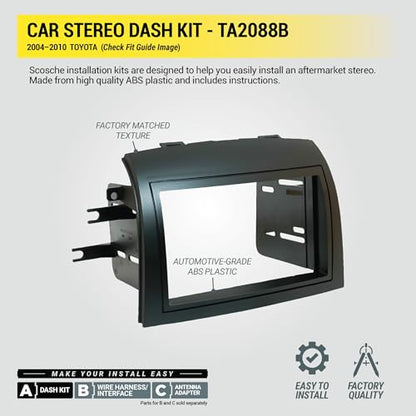 Scosche TA2088B Double DIN Radio Install Dash Kit Compatible with Select 2004-2010 Toyota Sienna Minivan - Aftermarket Car Stereo Installation Kit - Factory Match - See Guide in Images for Vehicle Fit