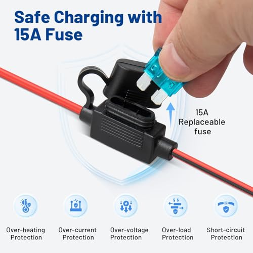 Anina 12V DC Power Cord Cable for Car Fridge with 14AWG O Ring Terminal Car Cooler Charger Compatible with Alpicool, COSTWAY, ARB, ICECO, Setpower, Aspenora, JoyTutus Portable Refrigerator