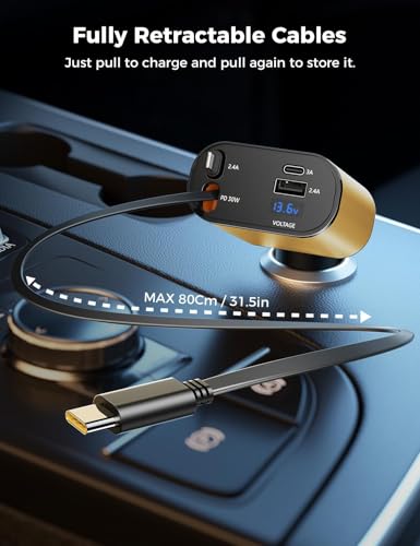 [Upgraded] SUPERONE Retractable Car Charger 4 in 1 Fast Phone Charger, Gold - color: Gold