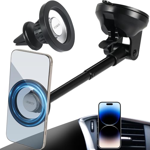 XUKEY Magnetic Car Phone Holder for Dashboard Windshield Vent Car Mount with Adjustable Telescopic Arm for Your Car Accessories Suction Cellphone Stand for iPhone 16 15 14 13 12 Pro Max Samsung