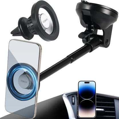 XUKEY Magnetic Car Phone Holder for Dashboard Windshield Vent Car Mount with Adjustable Telescopic Arm for Your Car Accessories Suction Cellphone Stand for iPhone 16 15 14 13 12 Pro Max Samsung