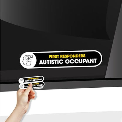 Autistic Occupant Car Sticker | 2 Pack Autism Awareness Accessories | Child Safety Decal, Bumper Car Sign | 5x1 inches Glossy UV Resistant Vinyl | Autistic Occupant on Board Small Sign (Black) - color: Black