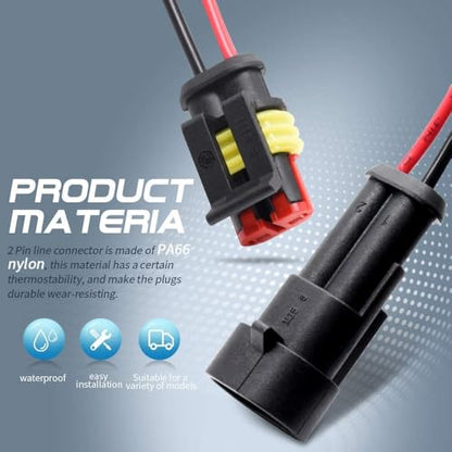 16 AWG 2 Pin Connector, 2 Wire Connector for Car, Truck, Boat, and Various Applications, Male and Female Wire Waterproof Connection (5 Kit) - size: 2 PIN