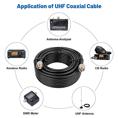 MOOKEERF RG8x Coaxial Cable 75ft,CB Coax Cable 50 Ohm,UHF PL259 Male to Male Low Loss CB Antenna Extension for HAM Radio,VHF Radio,SWR Meter,Dummy Load,Antenna Analyzer - size: 75FT