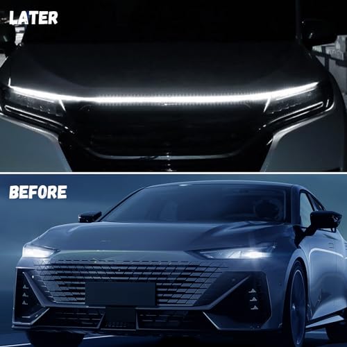Car Hood Light Strip, 59" Waterproof LED DRL Dynamic Scan (White) - color: white, size: 59 Inches