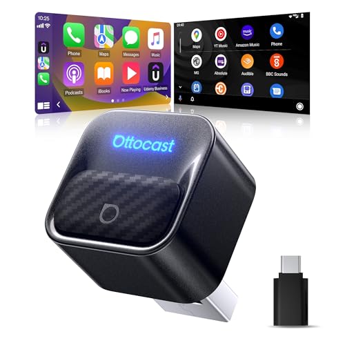 Ottocast Mini Core Latest Version, 2 in 1 Wireless CarPlay Adapter & Android Auto Adapter, Plug & Play One-Button Device Switching WiFi 6 & Bluetooth 5.4 Auto-Connect Dongle for OEM Wired Cars 2016+