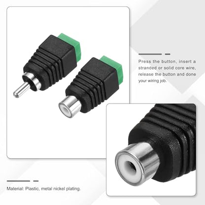 MECCANIXITY 6 Pack RCA Cable Solderless Adapter, Audio/Video Speaker Wire RCA Male Female Plugs, Screw Terminal Connector, Black