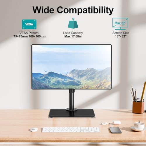 MOUNT PRO Single Monitor Stand Fits Max 32 inch Screen, Free-Standing Computer Desk Stand, Display Mount with Height Adjustable, Swivel, Tilt, Rotation, VESA Monitor Stand 100x100 - color: Black