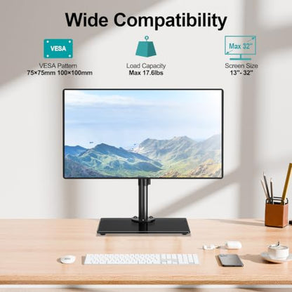 MOUNT PRO Single Monitor Stand Fits Max 32 inch Screen, Free-Standing Computer Desk Stand, Display Mount with Height Adjustable, Swivel, Tilt, Rotation, VESA Monitor Stand 100x100 - color: Black