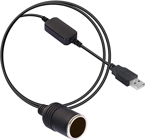 USB A Male to 12V Car Cigarette Lighter Socket Female Converter for GPS Dashcam and More-Black (0.3M/1Ft) - size: 0.3M/1Ft