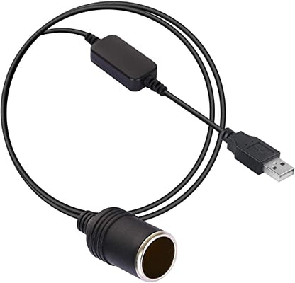 USB A Male to 12V Car Cigarette Lighter Socket Female Converter for GPS Dashcam and More-Black (0.3M/1Ft) - size: 0.3M/1Ft