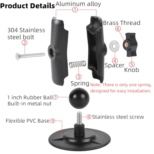 1" Ball Adhesive Base with Aluminum Alloy 3.54" Length Medium Arm, Compatible with RAM B Size Mounts, Flexible Adhesive Mount for Motorcycle Gas Tank & Car Dashboard - style: 1" Ball Adhesive Base with 3.54" Arm