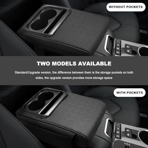 Sun Walker Car Middle Console Cover with Cup Holder, 3.1" Height-Lifts Comfortable Leather Armrest Pad with 2 Pockets, Scratch-Resistant Center Console Cushion for Long Driving (Style B) - color: Style B