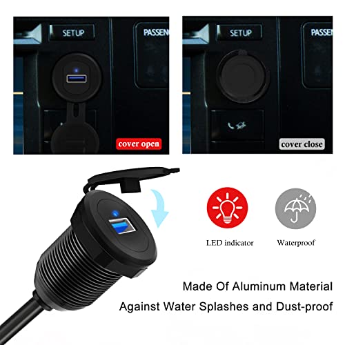 Single Port USB 3.0 Car Mount Flush Cable Male to Female with LED - style: Single Port 1ft