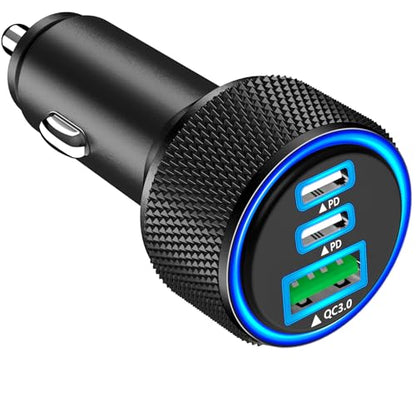 USB C Car Charger, Rombica 3Port 67W PD Dual USB-C&USB-A Car Phone Charger - color: Raven Black