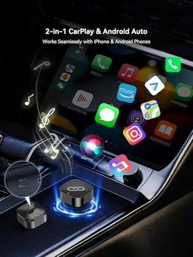 2-in-1 Wireless CarPlay Adapter USB C for Factory Wired CarPlay and Android Auto, 5GHz WiFi Bluetooth 5.0 Auto Reconnect, Low-Latency Dongle, Black - color: Raven Black