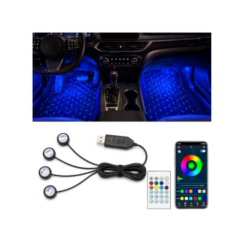 Car Interior LED Lights,4 in 1 RGB APP Control Automotive Under Dash Neon Ambient Lighting with USB Port,Music Sync Auto Footwell Lamp,Car Interior Atmosphere Light