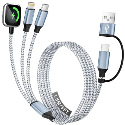 Travel Essentials 3 in 2 Multi Charging Cable for iWatch Charger/iPhone17-8 - color: Greywhite, size: 1Pack 5FT