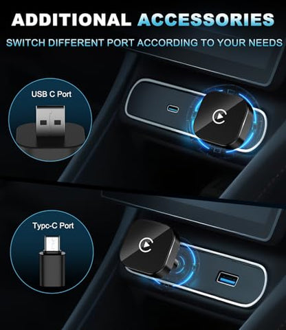 Wireless CarPlay Adapter for Apple iPhone, Converts Factory Wired CarPlay to Wireless, USB-C CarPlay Dongle with Plug & Play Auto-Reconnect, for Cars with Wired CarPlay, iOS 10+