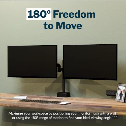 Vari 180° Dual Monitor Arm, Adjustable Desk Mount for Two Monitors, Black - size: 180° Dual-Monitor Arm