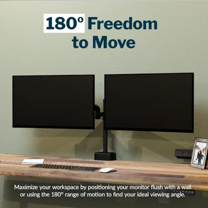 Vari 180° Dual Monitor Arm, Adjustable Desk Mount for Two Monitors, Black - size: 180° Dual-Monitor Arm