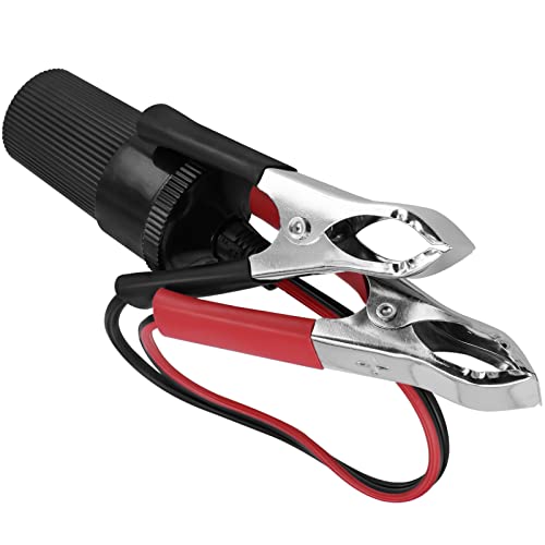 11.8 Inch/0.3m 12V Battery Terminal Clip-on Car Cigarette Lighter Socket Female Adapter, Cigarette Splitter Plug Extension Cord with Battery Alligator Clamps