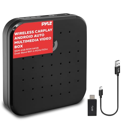 Pyle Wireless Carplay iA Box, 4GB RAM 64GB ROM, 2.4GHz, 5GHz Dual Band WiFi BT Octa Core 64Bits D, 4K Full HD, H.265, USB3.0 Android Box, Screen Mirroring, Install Android Apps - PAS22BK - color: Black