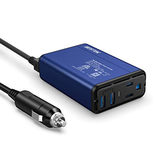 BESTEK 150W Power Inverter DC 12V to 110V AC Converter 4.2A Dual USB Car Plug Adapter Outlet Converter (Blue) - color: Blue