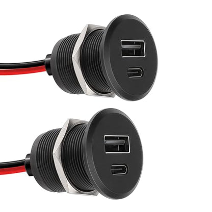 12V RV USB Outlet DC 12-24V QC & PD Charging Port 24W High-speed Charging Socket, Flush Mount USB Fast Aluminum Charger for Camper Car Boat Truck Drill Hole 7/8-inch (Nut Lock * 2) - size: Small * 2