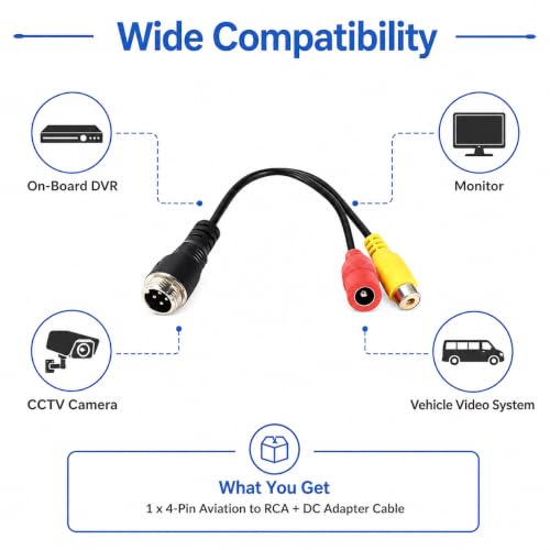 4-pin Aviation Head Male Turn RCA Female/DC Female Cable Plug Adapter Converter Suitable for on-Board DVR Monitor Closed Circuit Television Cameras - color: 4-pin male to RCA female and DC female