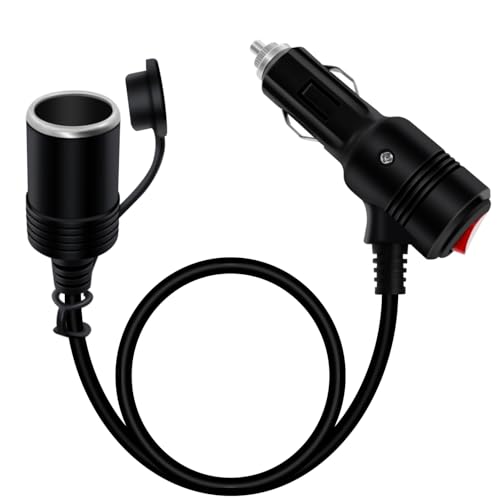 Cigarette Lighter Cable with On Off Switch 12V 24V Cigarette Lighter Extension Heavy Duty 16AWG 15A Fuse with LED Light, Waterproof Cover Suitable for Cars, Motorcycles, Boats (1 m/3.2FT) - size: 1 m/3.2FT