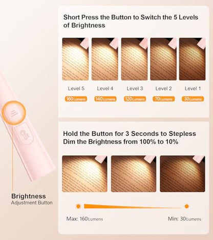 Gritin Book Light, Eye Caring 4-Color&5-Brightness Neck Light Reading Light - color: Pink, size: Upgraded