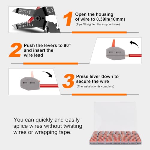 60PCS AVARBUVO Lever Wire Connectors, Quick Wire Connectors Push-in, 2/3/5 Port Combination Kit with 1 in 1 Out Inline Terminals for Splicing 28-12 AWG - size: 60PCS