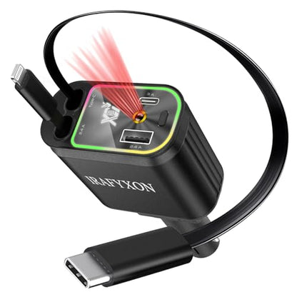 Retractable Car Charger with 31-Inch Cables 4 in 1 Fast Car Charger USB C Car Adapter with Starry Sky Light for iPhone 17 16 15 14 Car Accessories Gifts for Men Women Drivers (Black) - color: BLACK