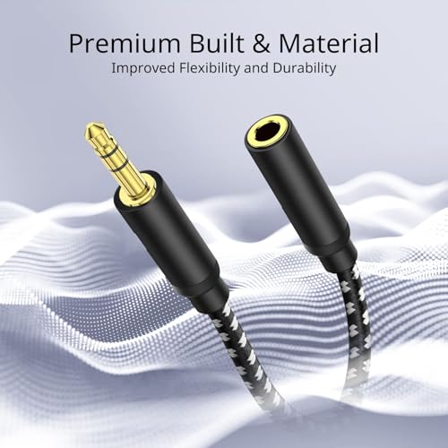 TNP 3.5mm Headphone Extension Cable, 6-Inch Male to Female AUX, Black - size: 6 INCH