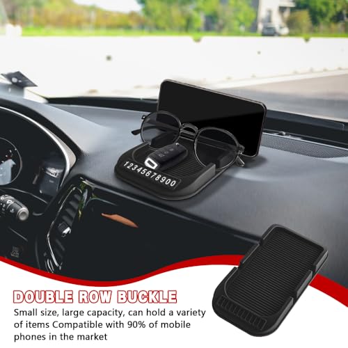 Car Dashboard Anti-Slip Mat Cell Phone Holder, Double-Groove Sticky Gel Pad with Number Plate, Multifunctional Car Dash Storage Mat for Navigation Smartphone Sunglass Keys (Black) - color: Black