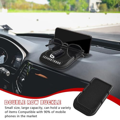 Car Dashboard Anti-Slip Mat Cell Phone Holder, Double-Groove Sticky Gel Pad with Number Plate, Multifunctional Car Dash Storage Mat for Navigation Smartphone Sunglass Keys (Black) - color: Black