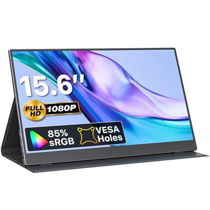 VisionOwl Portable Monitor 15.6 Inch 1080P FHD 85% sRGB Second Screen, USB-C HDMI HDR FreeSync Travel Monitor for Laptop MacBook PC PS5 Xbox, VESA Mountable, with Speakers, Cover Stand, Black - size: 15.6 inches