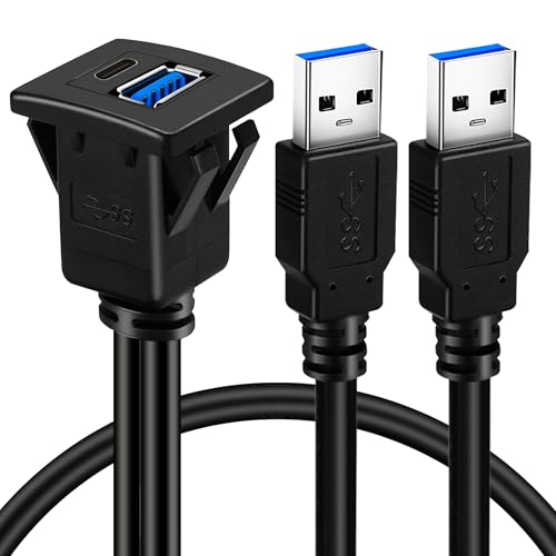 USB 3.0 수 - 타입 C 3.0 암 및 USB 3.0 수 - 암 자동차 플러시 마운트 케이블 USB C 3.0 패널 마운트 케이블 자동차 트럭 보트 오토바이 대시보드용 0.3m(1피트) - size: 1피트, style: 스퀘어 U3에서 C3 & U3에서 U3까지