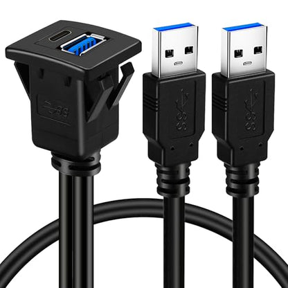 USB 3.0 수 - 타입 C 3.0 암 및 USB 3.0 수 - 암 자동차 플러시 마운트 케이블 USB C 3.0 패널 마운트 케이블 자동차 트럭 보트 오토바이 대시보드용 0.3m(1피트) - size: 1피트, style: 스퀘어 U3에서 C3 & U3에서 U3까지