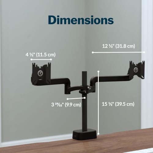 Vari 180° Dual Monitor Arm, Adjustable Desk Mount for Two Monitors, Black - size: 180° Dual-Monitor Arm