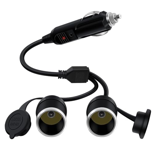 16AWG 1 to 2 Car Cigarette Lighter Adapter with LED 12V 24V Cigarette Lighter 2 Way Y Adapter 1FT Cigarette Lighter Extension Cord with 15A Fuse and Waterproof Cover (1FT/30cm)