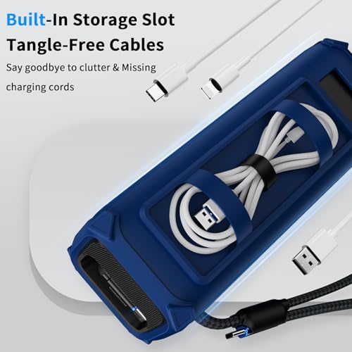 YWXTW Silicone Case for Anker Laptop Power Bank (25,000mAh/165W) - Shockproof Drop-Resistant, Built-in Cable Storage | Non-Slip Grip, Hidden Dust Plug Protective Cover for Anker Power Bank 165w - color: Deep Blue