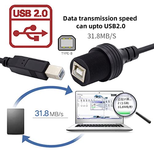 chenyang USB 2.0 Type B Printer Scanner Flush Mount Male to Female Extension Cable for Car Dashboard Panel Mount Waterproof Dustproof - style: USB 2.0 Type B