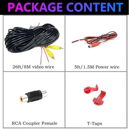 RCA Video Cable, Backup Camera Extension Cable, 100% Shielded, RCA Video Female to Female Coupler, Power Cable, Compatible with Rearview Cameras, DVD Players, TV Boxes, Black (26ft) - size: 26ft