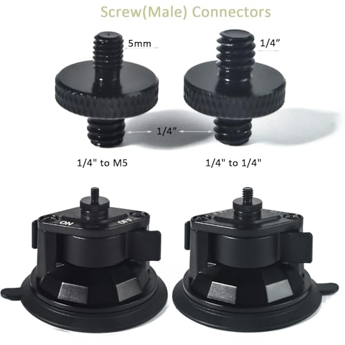 HYS Strong Heavy Duty Windshield Suction Cup Mount -1/4" to M5 & 1/4" Threaded Tripod Screw Adapter Double Head Stud Standard Mounting Thread Converter for Most Dash Cam, DVR, GPS and Sports Camera