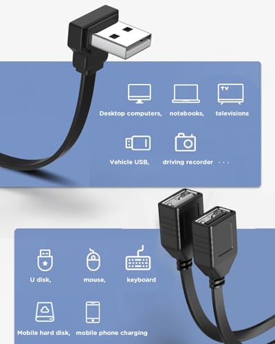 4 Inch USB Splitter Extension Cable, USB Male to Dual Female Adapter, 90 Degree Up Angle Right Angle Design, USB Port Expander for Car, CarPlay, Charging Devices and Data Transfer