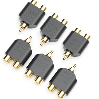 BERLAT RCA Splitter 6-Pack Gold Plated 1 Male 2 Female for TV DVD