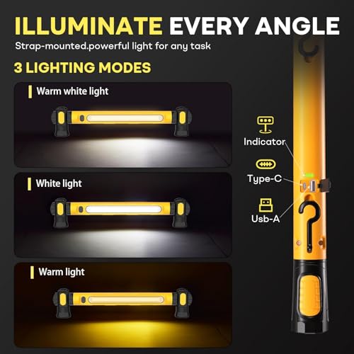 Underhood Work Light, 3000 Lumens COB with 360° Rotating Head, Magnetic Light Bar, 5000mAh Battery, IP54 Waterproof Portable Under Hood Mechanic Light (Yellow) - color: Yellow