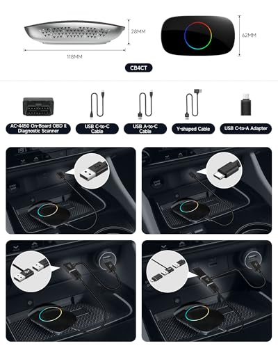 Wireless Carplay Adapter - Magic AI Box CarPlay Android Auto Wireless, Dual Wi-Fi & BT USB Playback, AI-Powered, OTA, Video Box for YouTube, Netflix, CB4CT-BK - color: Piano Black